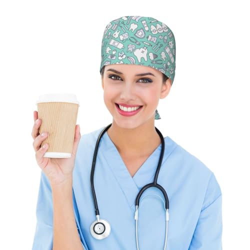 Image of Surgical Caps Men Women, Scrub Cap with Sweatband Adjustable | Tie Back Nurse Cap, Nursing Breathable Working Hat, Scrub Cap, Medical Hats