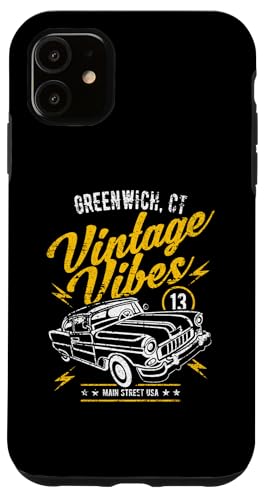 Carcasa para iPhone 11 Greenwich CT USA Vintage Vibes Car Diseño envejecido