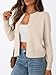 Trendy Queen Cardigan Sweaters for Women Lightweight Cropped Crew Neck Outfits Fall Fashion 2026 Spring Clothing Beige M