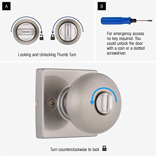 Brinks – 6-Pack Satin Nickel Contemporary Privacy Locking Square Door Knob – Interior Modern Bed/Bath Lockset Plate Doorknob #TOP5