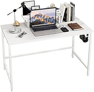 HOMEYFINE Computer Desk Office Desk with Storage Shelf Monitor Stand, Home Office Writing Study Workstation, Wood and Metal, 120 x 60 x 75 cm (White Finish)