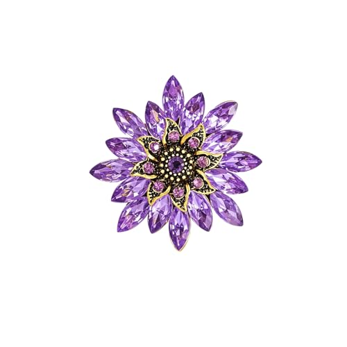 Image of Rhinestone Flower Brooch Pin for Women Red Black Purple Flower Broochs Pin Hat Christmas Brooch Jewelry