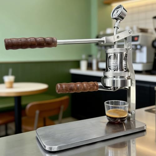 Vituord Cafetera Espresso Manual De Palanca, Presión Variable De 0 A 16 Bares, con Manómetro, Cámara Transparente De Policarbonato, Ideal para El Hogar, Exteriores Y Acampadas.