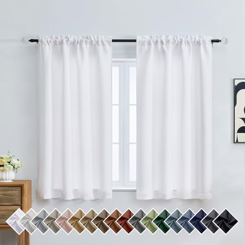 Image of Pure White Short Curtains for Bedroom 54 Inch Length 2 Panels Set, Light Filtering Thermal Insulated Soft Window Curtains, Dual Rod Pocket Drapes for Living Room, 2x40Wx54L Inches