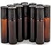 Vivaplex, 12, Amber, 10 ml Glass Roll-on Bottles with Stainless Steel Roller Balls. 3-3 ml Droppers included