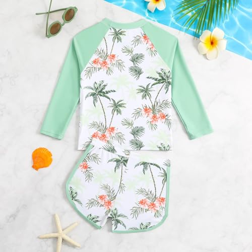 Image of HILEELANG Toddler & Little Girls' Long Sleeve Rash Guard Swimwear Set - UV Protection, 2-Piece Design, Fun Prints, 2-9 Years