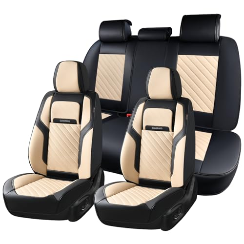 Image of Coverado Car Seat Covers Full Set 5 Pieces, Luxury Nappa Leather Seat Covers Universal Fit Waterproof Non-Slip Breathable Front & Back Automotive Seat Protectors for Cars, SUVs, Trucks
