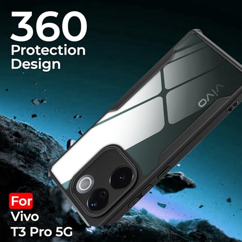 Image of A rtistque Clear Hard Transparent Acrylic Armor Anti-Drop Shockproof TPU Edge Back Cover Case for Vivo T3 Pro - Black