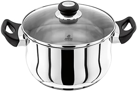 Judge Vista JJ03A Stainless Steel Small Saucepan 12cm 500ml, Shatterproof Vented Glass Lid, Induction Ready, Oven Safe, 25 Year Guarantee