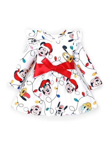 Image of Disney Princess Frozen Elsa Minnie Mickey Stitch Ruffle Sleeve Dress A Line Long Sleeve Kids Clothes Baby to Toddler