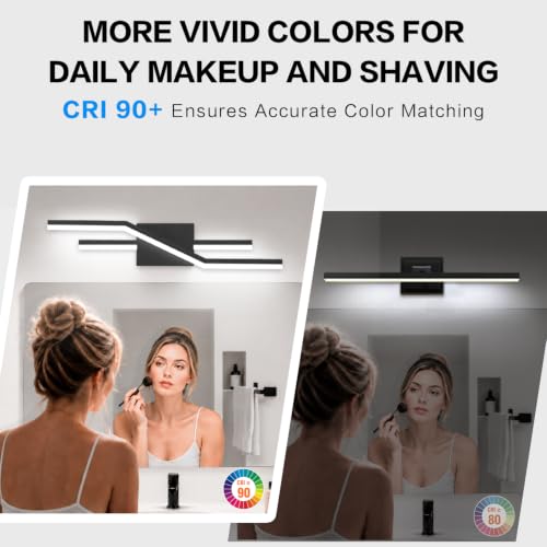 Image of SOLFART Bathroom Light Fixtures Matte Black Dimmable LED Bathroom Vanity Lights Over Mirror 24 Inch Modern Wall Lights