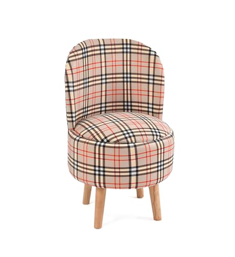 Image of NACIA Velvet Printed Ottoman Chair with Stool Combo | Dressing Table Chair for Bedroom Makeup Room Decor | Modern Upholstered Ottoman with Wooden Legs for Home (18x18x32 Inches, Cream Strip)