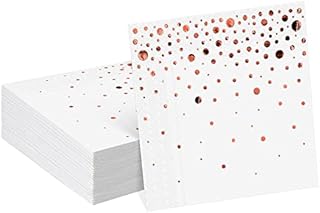 durony 60 Pieces White and Rose Gold Disposable Party Napkins Cocktail Napkins Rose Gold Dot Confetti Paper Napkins Polka Dot Party Supplies for Party, Wedding, Banquet, 5 x 5 Inches