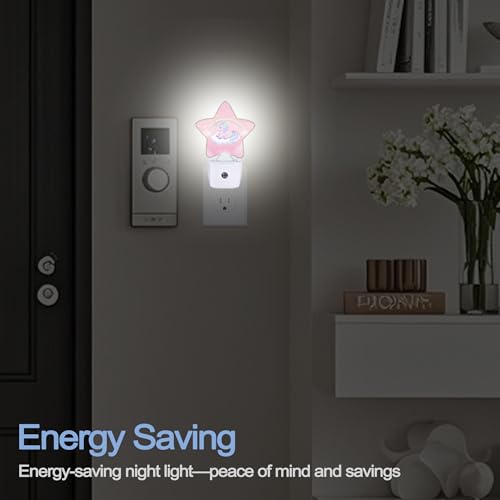Image of Rainbow Unicorn Dusk to Dawn Star Night Light,Cute Pink Sky Smart Sensor Nightlight for Bedroom Kitchen Hallway Stairs,Plug-in Energy Efficient Decor Desk Lamp Women Men Gifts