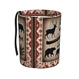 Retelly Rustic Wilderness Lodge Cabin Art Car Trash Can Oxford Fabric Waterproof Cylinder Shape