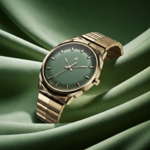 Image of Fastrack Chrome K Quartz Analog with Green Dial Titanium Stainless Steel Strap Watch for Men - 3273QM02