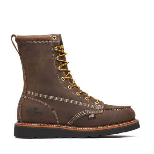 Image of Thorogood American Heritage 8 inch Moc Toe Work Boots for Men Made with Full-Grain Leather, Soft Toe, Slip-Resistant Wedge Outsole and Comfort Footbed; EH Rated