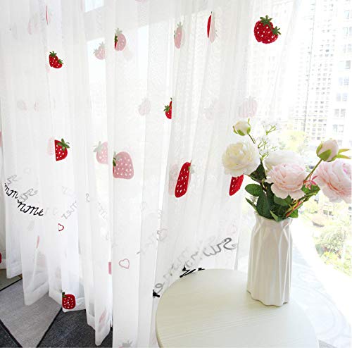 Lactraum Cortina para habitación infantil con bordado de fresas, color blanco