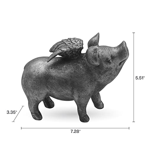 Figura decorativa cerdo alado plateado 7 pulgadas miniatura 2