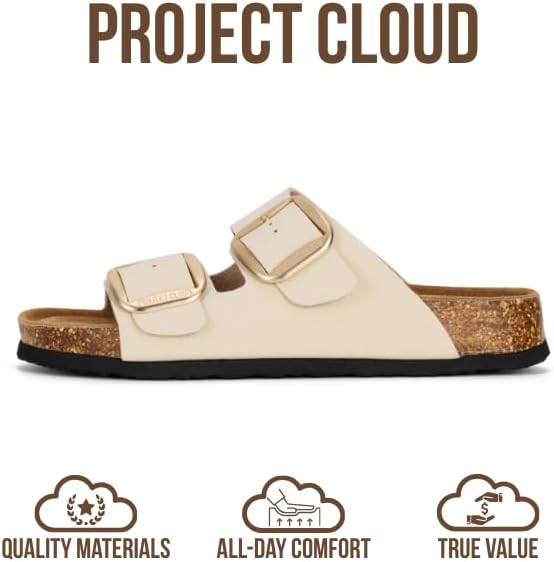 Project Cloud 100% Genuine Leather Flat Sandals for Women 2026 Comfortable Beach Essentials Womens Sandals Memory Foam Vacation Essentials Slides for Women Footwear (Santorini) thumbnail