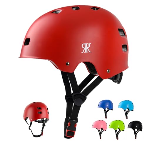Youth Kids Bike Helmet, Skateboard Bicycle Helmet for Age 3-5-8-10-12-14 Teen Boys Girls Adjustable and Multi-Sport for Scooter Roller Skate (Red M)
