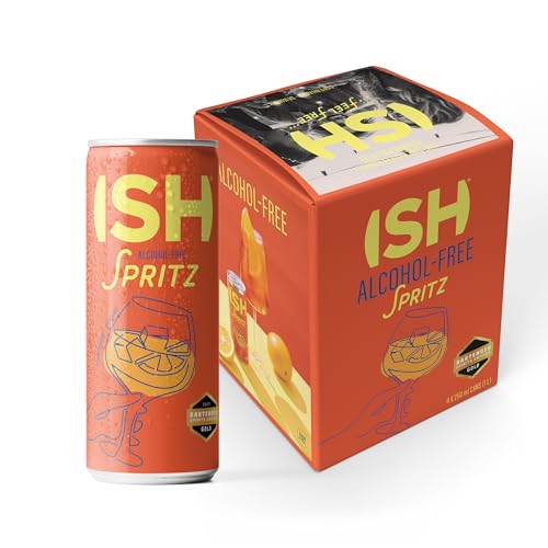 ISH - Spritz sin Alcohol 4 Latas x 250 ml, Cocktail Italiano de Gran Sabor, con Raíz de Genciana y Cítricos Italianos, sin Gluten, Destilación Única con Cáscaras de Semillas de Chile, Fácil de Tomar