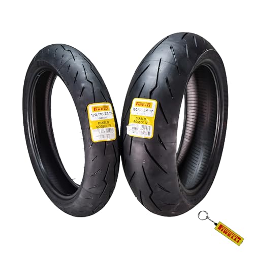 Pirelli Diablo Rosso IV 120/70-17 58W Front Motorcycle Tire - High Performance, Durable, & Reliable Tire for Super Sport Bikes w/Keychain (120/70-17 180/55-17)
