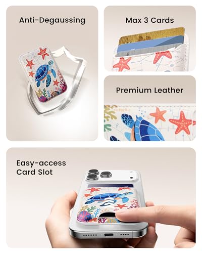 Image of KPNEOL Magnetic Mag-safe Wallet Cell Phone Card Holder for Phone Case with Mag-Safe, Stronger Magnetic RFID Leather Stick on Phone Wallet Compatible with iPhone 17 /16 /15 /14 /13 /12 Series, Turtle Color