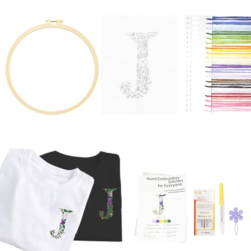 Image of Topapfo Alphabet Letter J Stick and Stitch Embroidery Stabilizers for Clothes, Beginners Embroidery Pattern for Clothing Jeans T-Shirts Crafts