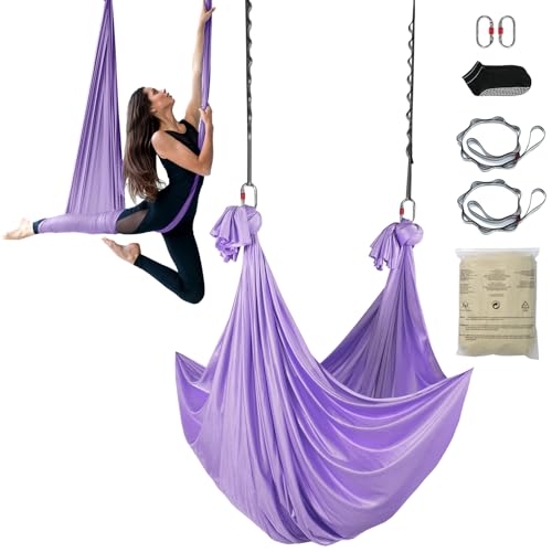 VEVOR Aerial Yoga hängmatta set 4 x 2,8 m, lila Aerial Yoga Swing Air fluga, yoga gunga hammock swing 1 000 kg max. Lastkapacitet, inklusive...