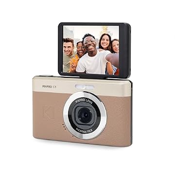 KODAK Câmera digital com zoom PIXPRO C1 Brown – 13 MP compacta aponte e fotografe com tela flip LCD de inclinação de 2,8 polegadas 180°, design retrô vintage com zoom 4X e vídeo Full HD de 1080p