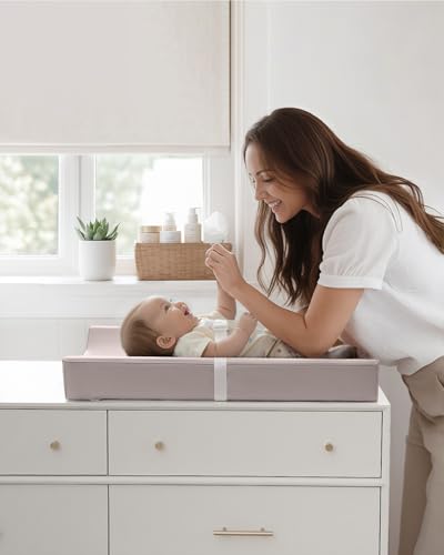 Image of Blissful Diary Vegan Leather Baby Changing Pad with Waterproof & Wipe-Clean PU Cover, Standard Size Cozy Diaper Changing Pad for Dresser and Table, Taupe