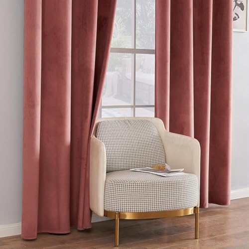 MIULEE Samtvorhang mit Ösen, Vorhänge Blickdicht 140x280 cm Altrosa 2er – Ansicht 3