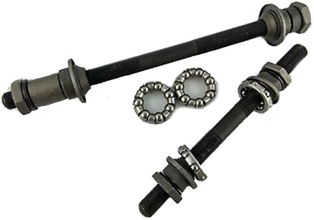 HpLive 2Set Bicycle Solid Front and Rear Axle, Bicycle Axle Rear and Front Axle Set, Front Hub Axle 108mm Rear Hub Axle 145mm with 1/4, 3/16 Ball Bearings