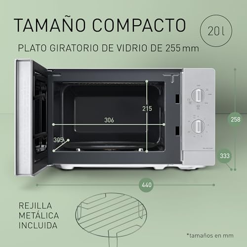 Panasonic NN-GM23QMEPG Horno Microondas Grill de 20 L con Bandeja De Vidrio y Rejilla, 800 W, Grill de 1000 W, Ajuste De Descongelación, Botón Giratorio, Quick 30, Temporizador, Plata - imagen 3