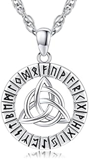 Viking Necklace 925 Sterling Silver Celtic Knot Viking Pendant Necklace Nordic Rune Vintage Amulet Viking Jewellery Gift for Men Women
