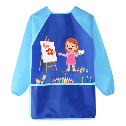 Grembiule da Pittura Bambini Impermeabile per 2-8 Anni,Grembiulino Impermeabile Scuola Maniche Lunghe con 3 Tasche,Grembiule per Pittura Bambini,Grembiule Pittura Asilo per Pittura, Scuola,Casa