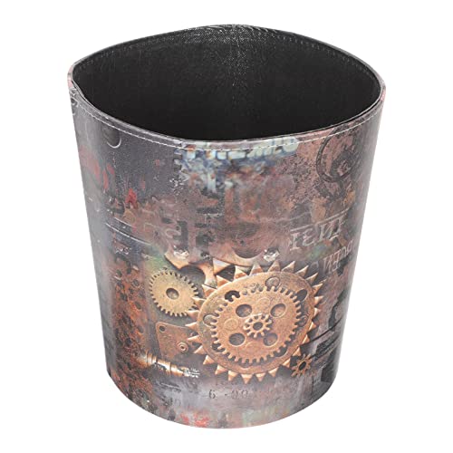 Zerodeko Pu Leather Trash Can Steampunk Gear Wheel Garbage Bin Wastebasket Trash Bins Storage Container For Home Bathroom Kitchen Office #TOP30