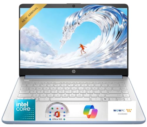 Image of HP 14 inch Everyday Laptop • Copilot AI • 2026 Edition • Intel 4-Core N150 Processor • 128GB SSD • Microsoft 365 • Windows 11 • Long Battery Life • Thin & Portable • Sky Blue