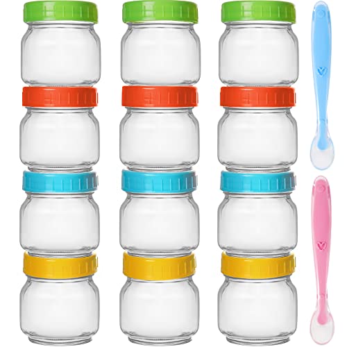 Image of GoldArea 12 Pack Baby Food Containers, 8 oz Glass Storage Containers with Lids, Baby Feeding Supplies, Glass Snack Containers for Kids, Glass Baby Food Jars, 2 Pcs Baby Spoons Included