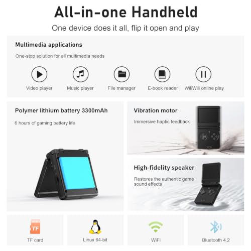 Image of RG SP Retro Handheld Game Console , RGSP Flip Portable Game Console 3.4 Inch IPS Screen H700 Linux 64-bit System Support WiFi Bluetooth 16G SD Card 30+ Game Emulators No Game Preloaded(Graphite)