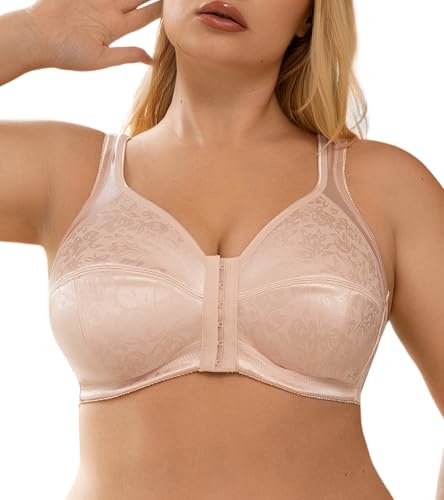 Women's Full Coverage Bra Front Closure Non Padded Minimizer Wire-Free Bras Comfortable Wide Strap2