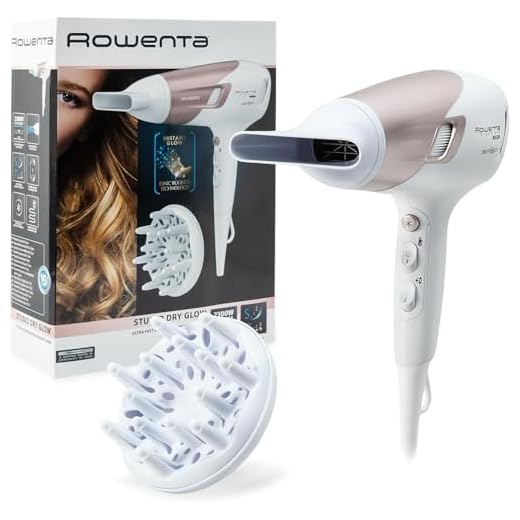 Rowenta Studio Dry CV5830 Secador de pelo 2300 W, Tecnología Effiwatts, 6 ajustes de velocidad/temperatura, Termocontrol, generador iónico, aire frío, difusor, cable 1.8 m, Blanco