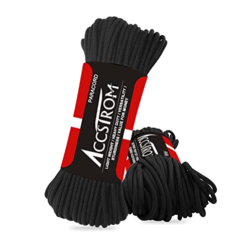 650lb Paracord Parachute Cord, Mil-Spec Type III, Nylon Paracord for Paracord Bracelet, Paracord Keychain (100ft, Black)