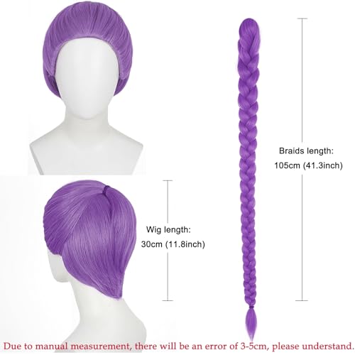 probeauty purple braid wig for women long purple cosplay wig with detachable braids for halloween costume party