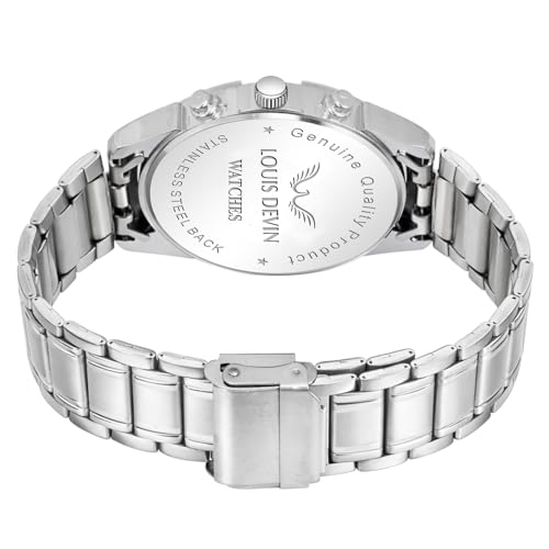 Image of LOUIS DEVIN Stainless Steel Chain Analog Wrist Watch for Men with Day and Date Display (Black /Blue /Green Dial) | LD-GR430-CH