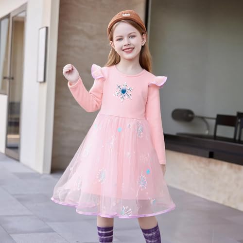 Image of Toddler Little Girls Casual Dresses Short Sleeve Crew Neck Graphic Cartoon Dress for 2-8 Years