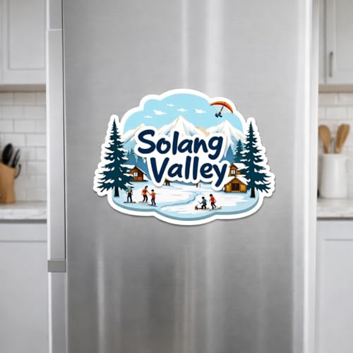 Image of Naxon Solang Valley Theme Souvenir Wooden Fridge Magnet | Snow Adventure & Himalayan Valley Design 3x3 Inch Refrigerator Magnet for Kitchen & Home Decor | Travel Gift from Himachal Pradesh | Pack of 1