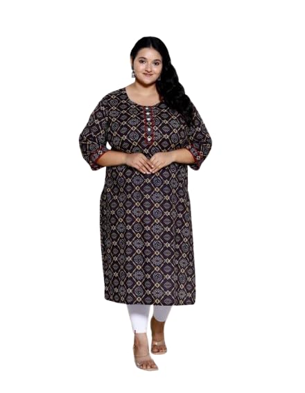 Women Abstract Printed Pure Cotton Plus Size Straight Kurta
