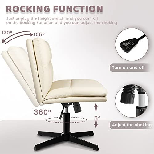 image for LEMBERI PU Leather Padded Desk Chair No Wheels, Armless Wide Swivel Ho